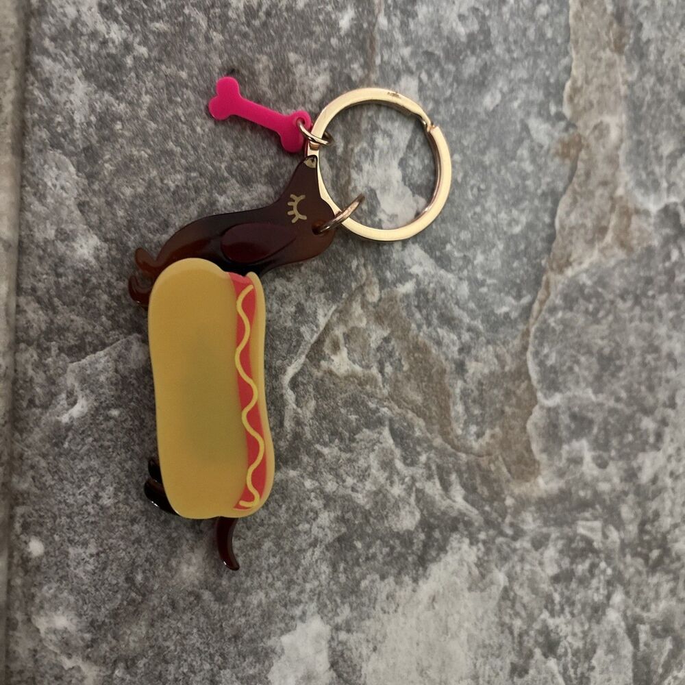 Dachshund Acrylic Keychain Hot Dog Weiner Dog Pink Bones